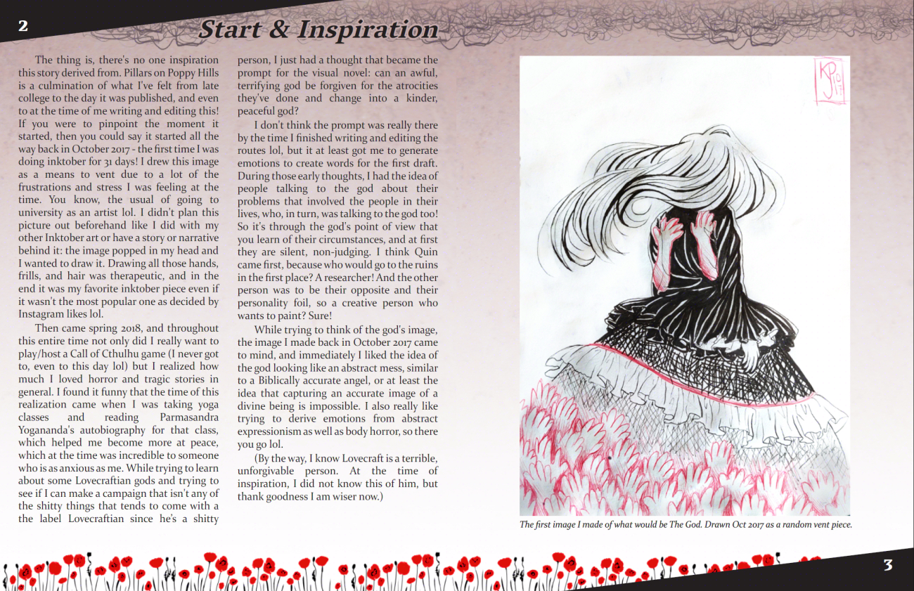 <font size ='5'><b><i>Pillars on Poppy Hills</b> Artbook: Sample Page 1</i> <p></font>
Layout and Art by <a href='index.html'>Knickknack PJ</a> <p>
<a href='https://knickknackpj.itch.io/pillarsonpoppyhills'>★Play <i>Pillars on Poppy Hills</i> Here★</a>