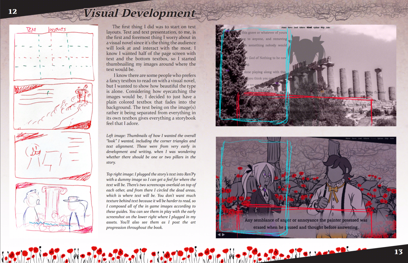 <font size ='5'><b><i>Pillars on Poppy Hills</b> Artbook: Sample Page 2</i> <p></font>
Layout and Art by <a href='index.html'>Knickknack PJ</a> <p>
<a href='https://knickknackpj.itch.io/pillarsonpoppyhills'>★Play <i>Pillars on Poppy Hills</i> Here★</a>